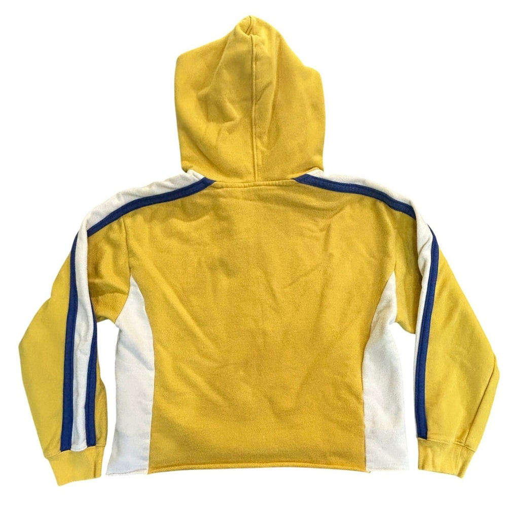 Levis Womens Cropped Hoodie Yellow Blue White Striped Sleeve Pullover Size M - Picture 2 of 10